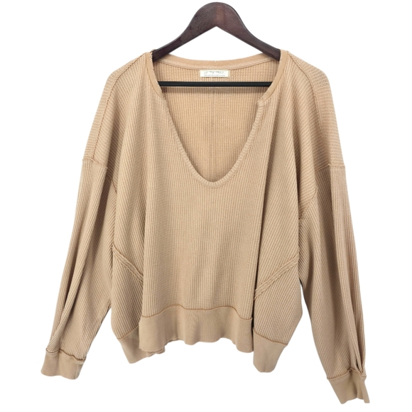 Free People We The Free Buttercup Thermal Top Windswept Leaves Oversized Small - Picture 2 of 15